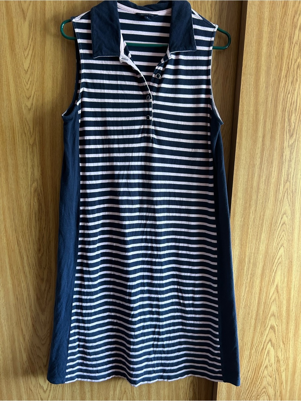Lands' End Navy and White Striped Sleeveless Polo Dress